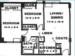 Two Bedroom  / One Bath -750 Sq. Ft.*